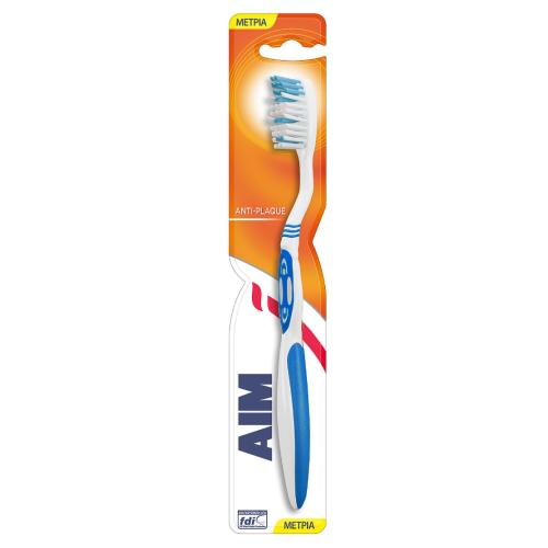Aim Antiplaque Medium Toothbrush Οδοντόβουρτσα Μέτρια 1 Τεμάχιο - Μπλε